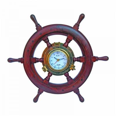 RELOJ RUEDA DE TIMÓN DECORATIVA DE MADERA DE PALISANDRO DE 45 CM DIÁMETRO