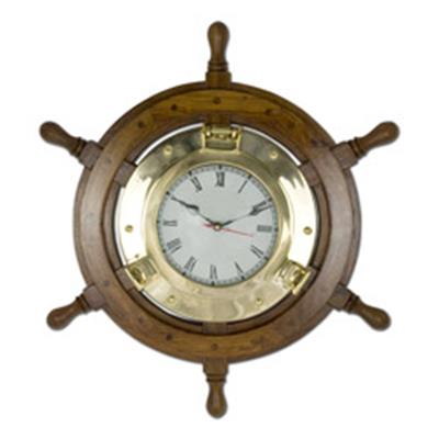 RELOJ RUEDA DE TIMÓN DECORATIVA DE MADERA DE PALISANDRO DE 48 CM DIÁMETRO