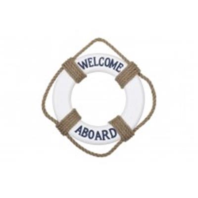 SALVAVIDAS DECORATIVO WELCOME A BOARD AZUL Y BLANCO MEDIDAS: 30 CM DIÁMETRO