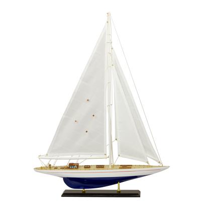 MAQUETA VELERO RACING J YAHCTS BLANCO Y AZUL. MEDIDAS: 51 CM LARGO X 69 CM ALTURA