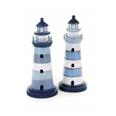 FARO MARINERO DECORATIVO DE MADERA PINTADO A MANO AZUL Y BLANCO ALTURA 13,5 CM