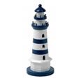 FARO MARINERO DECORATIVO DE MADERA PINTADO A MANO BLANCO Y AZUL DIÁMETRO: 9,50 CM ALTURA: 25,00 CM